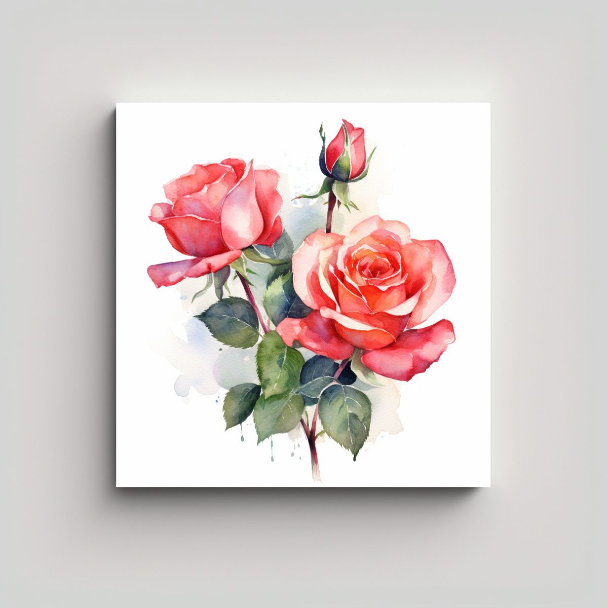 GENERICO - Diseño Llamativo De Rosas En Acuarela Sobre Tela 60x60 Cm