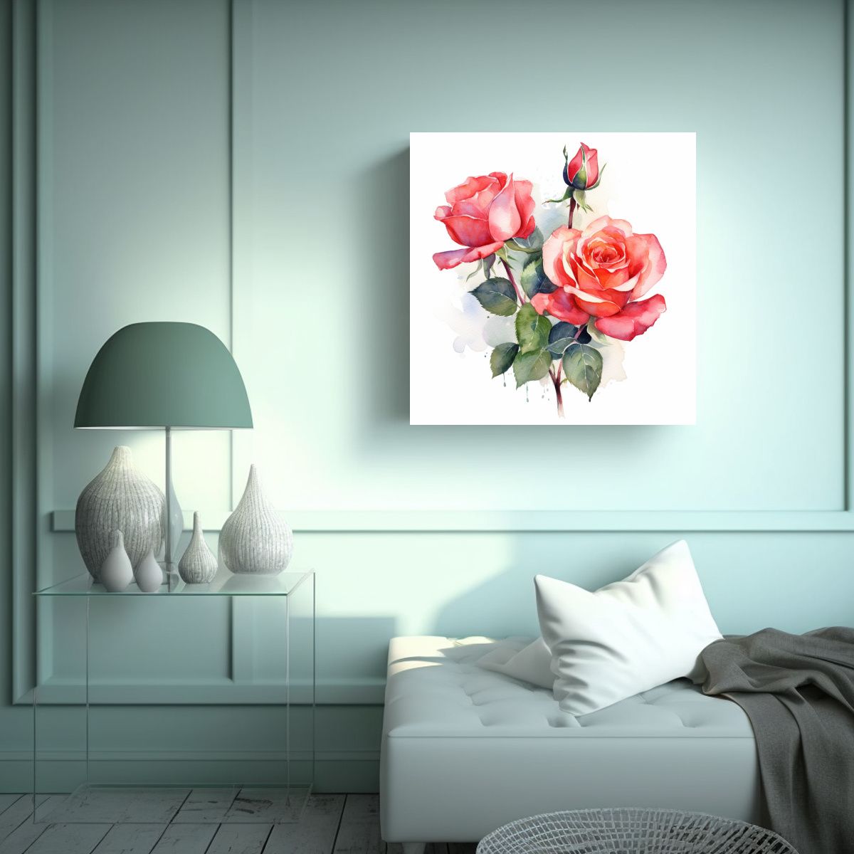 GENERICO - Diseño Llamativo De Rosas En Acuarela Sobre Tela 60x60 Cm