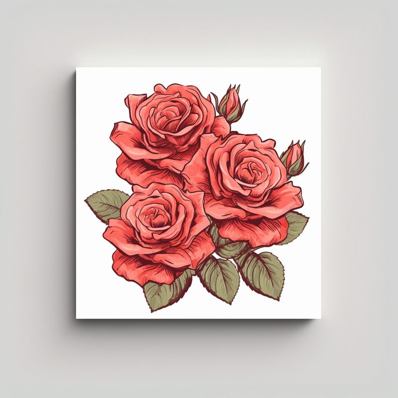 GENERICO - Ilustración De Rosas En Lienzo De Tela De Alta 40x40 Cm