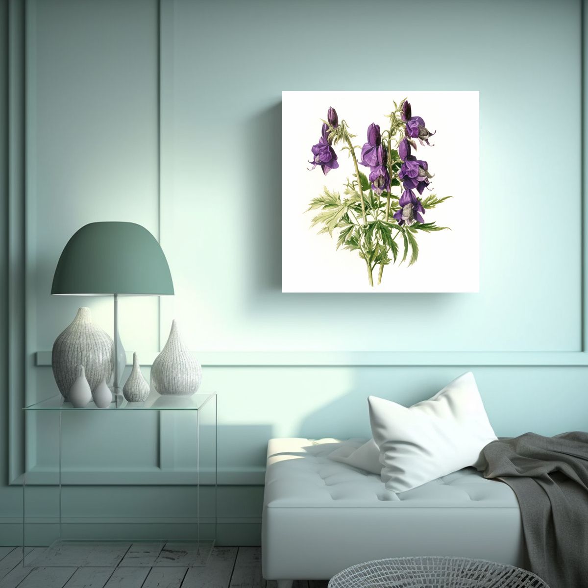 GENERICO - Ilustración Vintage De Monkshood Morado En 40x40 Cm