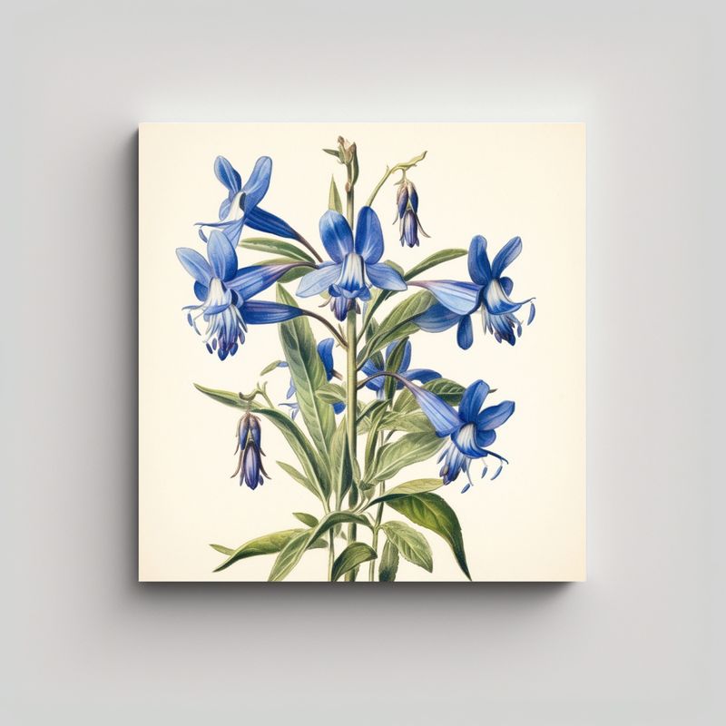GENERICO - Ilustración Vintage De Flor Lobelia Azul En Tela 70x70 Cm