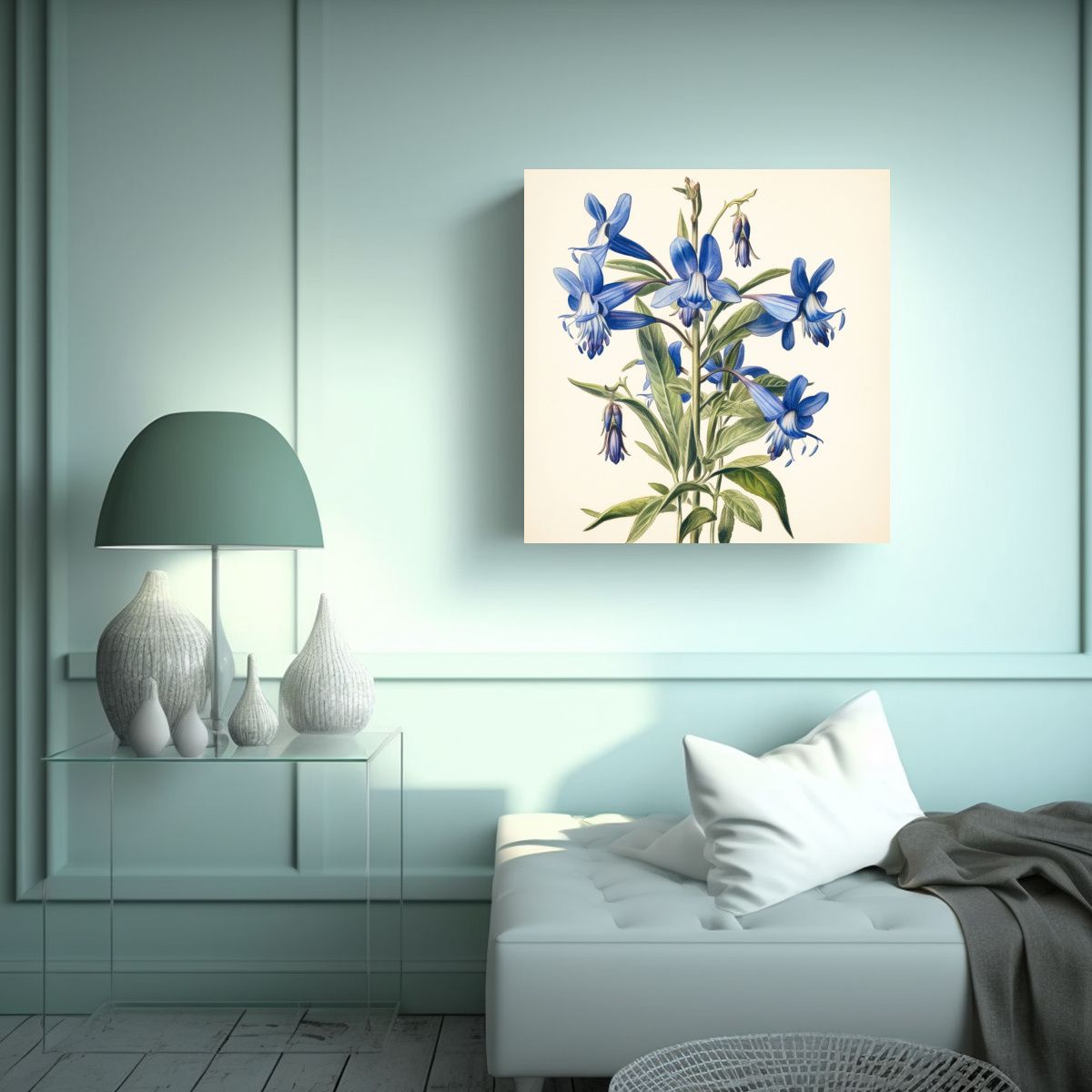 GENERICO - Ilustración Vintage De Flor Lobelia Azul En Tela 30x30 Cm
