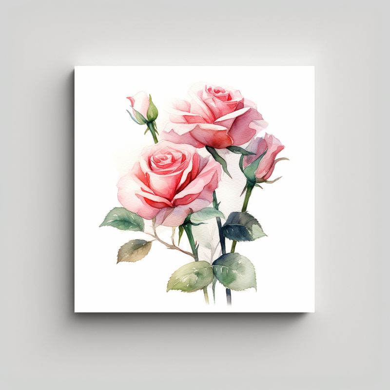 GENERICO - Simetría De Rosa Acuarela Decorativa Arte Dibujo 90x90 Cm