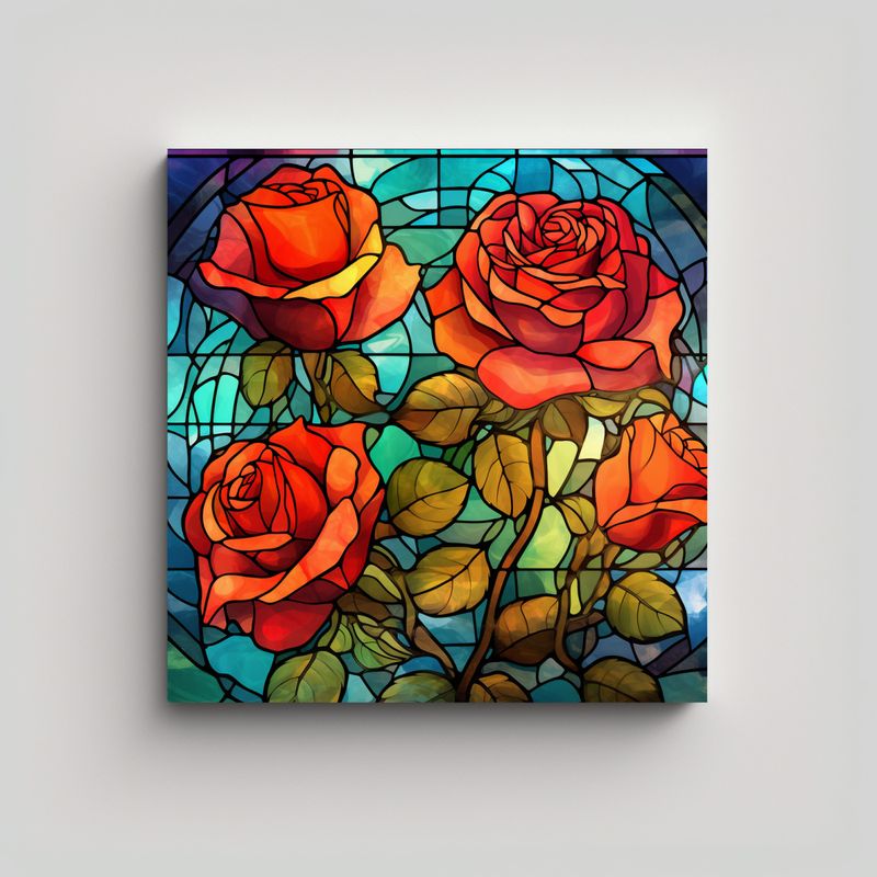 GENERICO - Arte En Vidrio Manchado Con Rosas, Decoración De 80x80 Cm