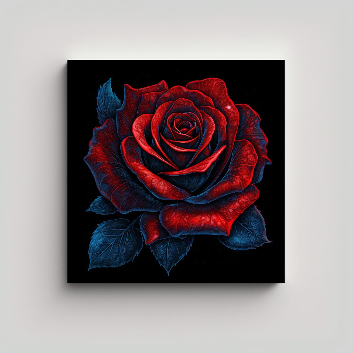 GENERICO - Esquema De Rosa Roja Neon En Lienzo Sobre Fondo 70x70 Cm