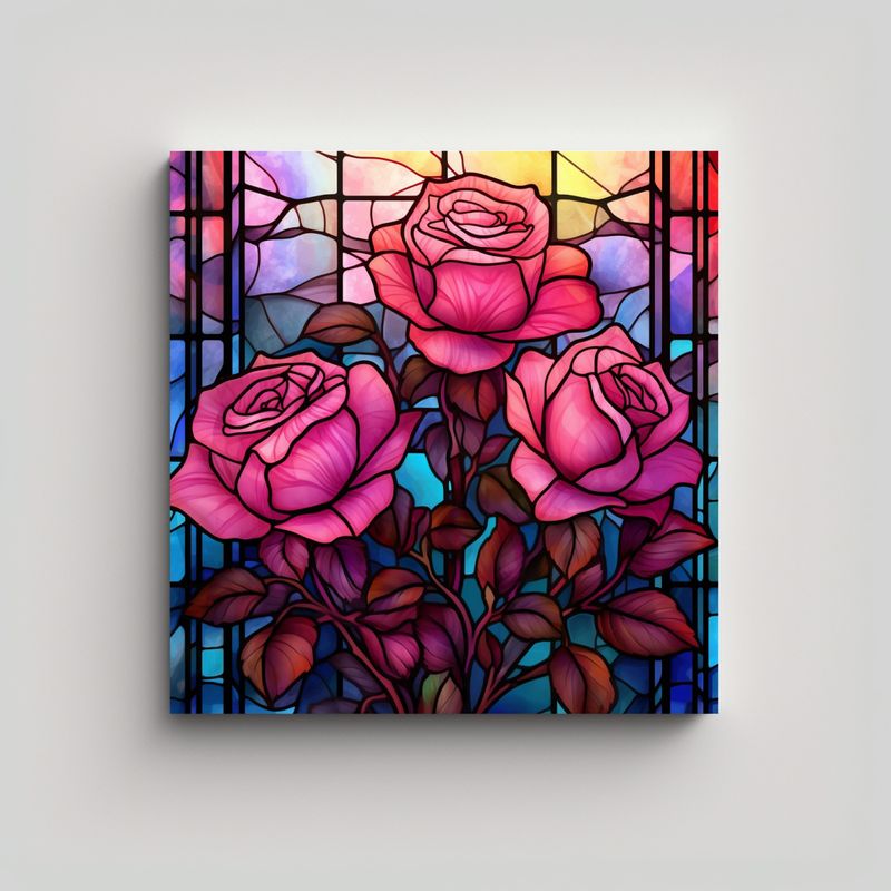 GENERICO - Pintura Decorativa Vidrieras Rosas Rosadas 60x60 Cm