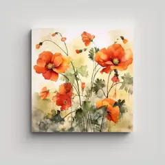 GENERICO - Arte Acuarela Amapolas Pop Art Forma Canva Estilo 70x70 Cm
