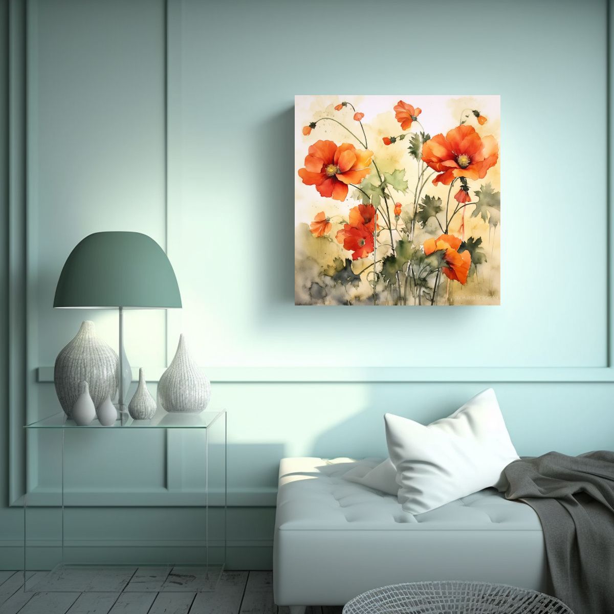 GENERICO - Arte Acuarela Amapolas Pop Art Forma Canva Estilo 70x70 Cm
