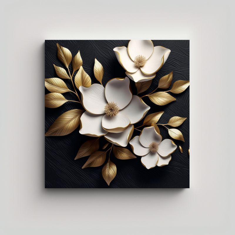 GENERICO - Arte Moderno De Pared 3D Magnolia Dorada Con 90x90 Cm