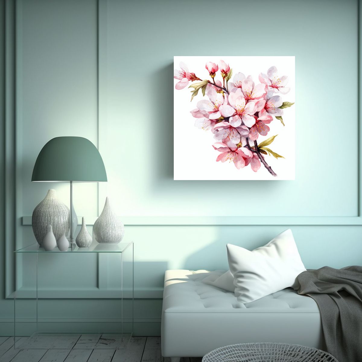 GENERICO - Ilustración Acuarela De Flor De Cerezo Para 90x90 Cm