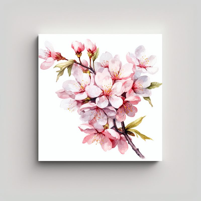 GENERICO - Ilustración Acuarela De Flor De Cerezo Para 40x40 Cm