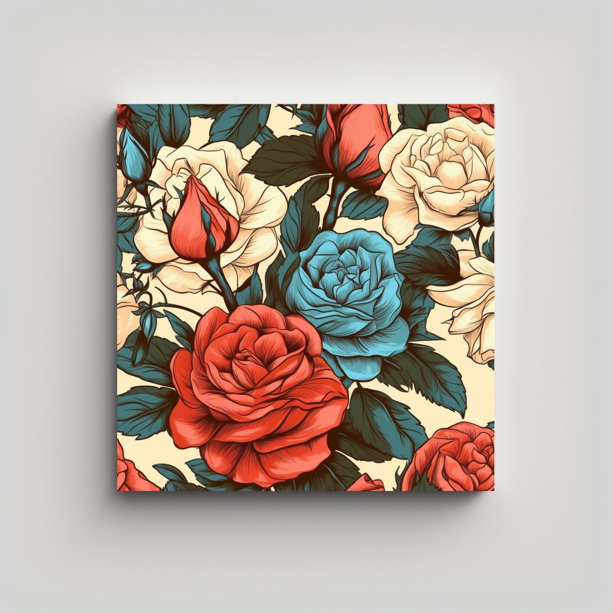 GENERICO - Arte Moderno De Rosas Retro En Composición 80x80 Cm