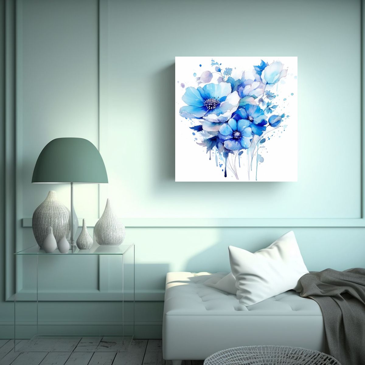 GENERICO - Ilustración Clásica De Flores Blu Bonet En Arte 70x70 Cm