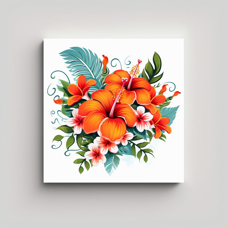 GENERICO - Cuadro Vintage De Flores Hawaianas En Estilo 80x80 Cm