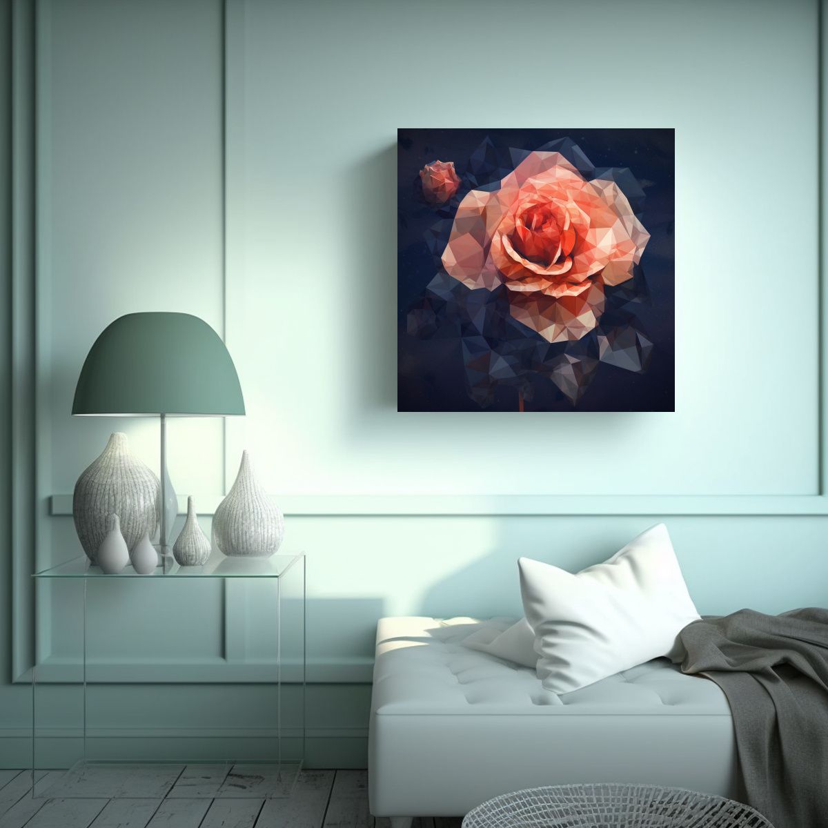 GENERICO - Canva Abstracto Floral: Mosaico Poligonal De Rosa 90x90 Cm