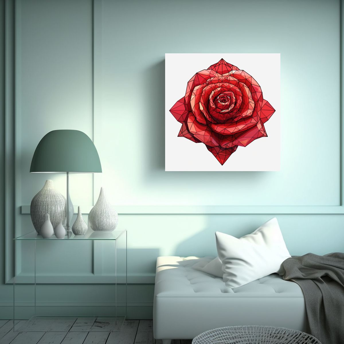 GENERICO - Ilustración Vibrante De Rosa Geométrica Roja En 50x50 Cm