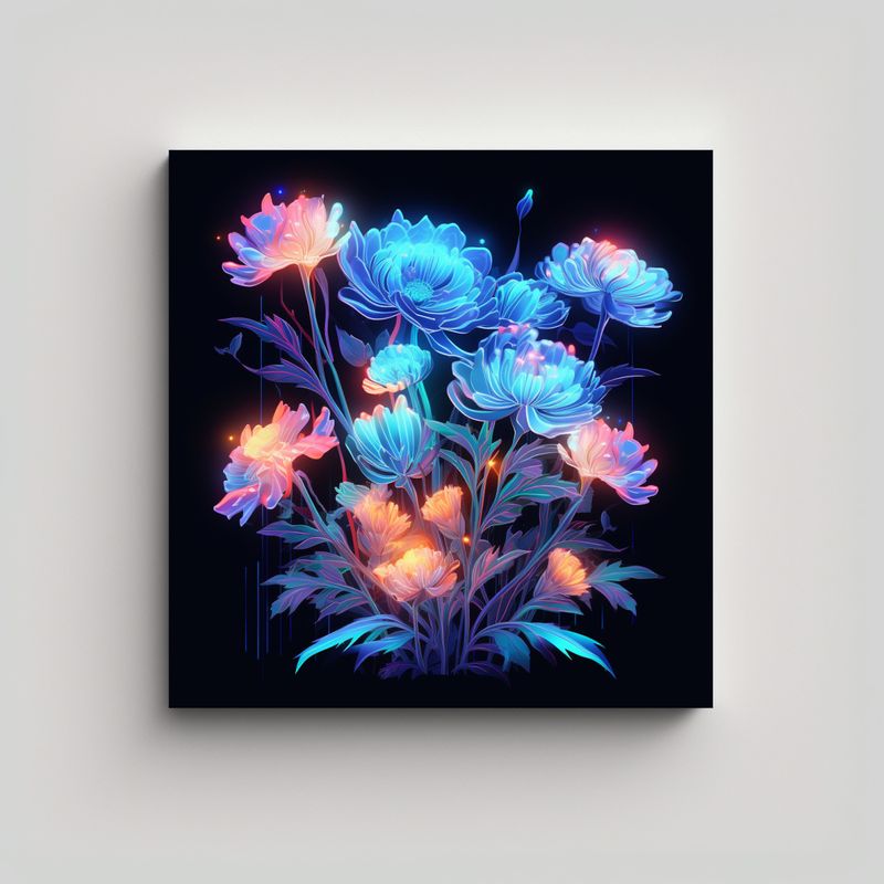 GENERICO - Cuadro Moderno De Neon Floral: Equilibrio Y 40x40 Cm
