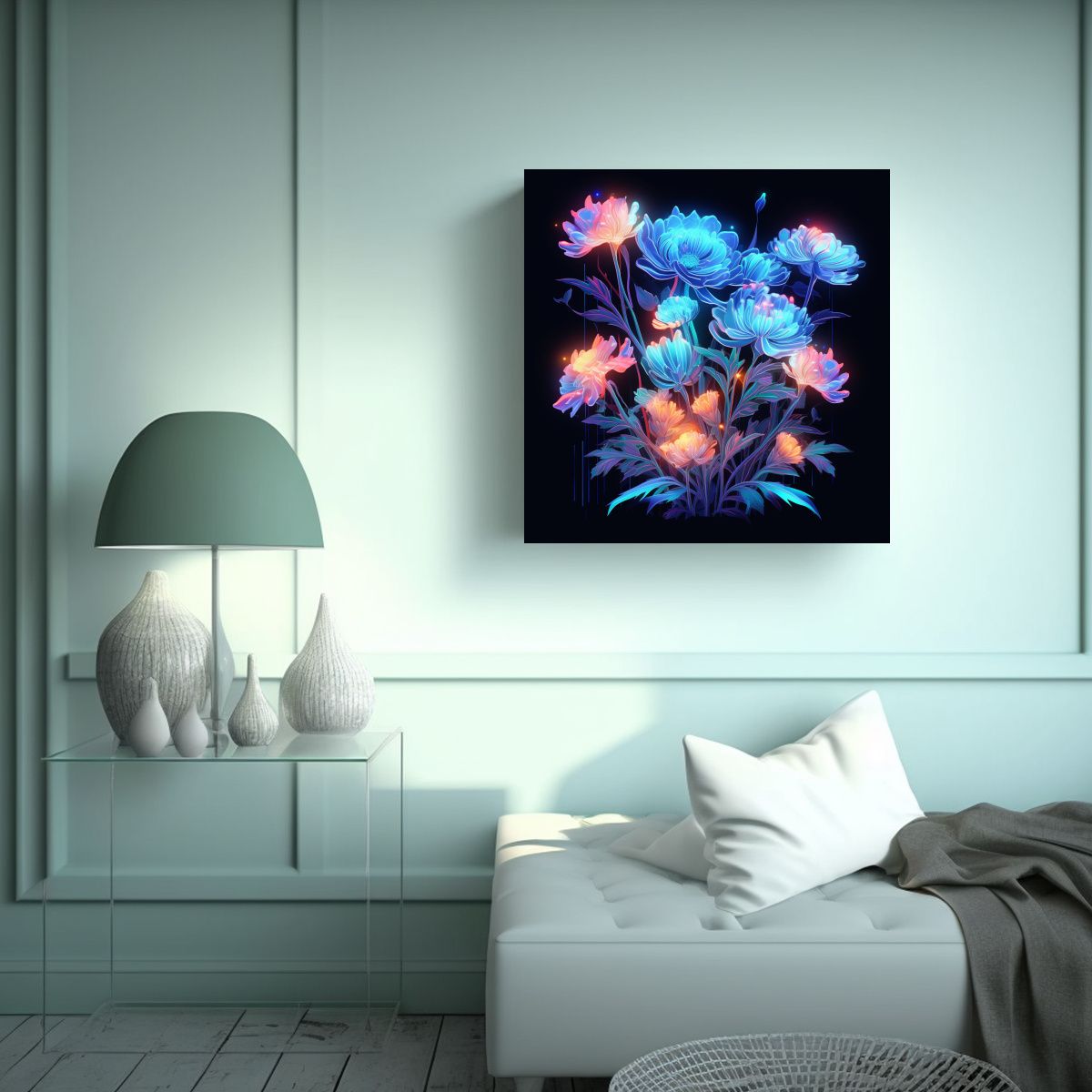 GENERICO - Cuadro Moderno De Neon Floral: Equilibrio Y 40x40 Cm