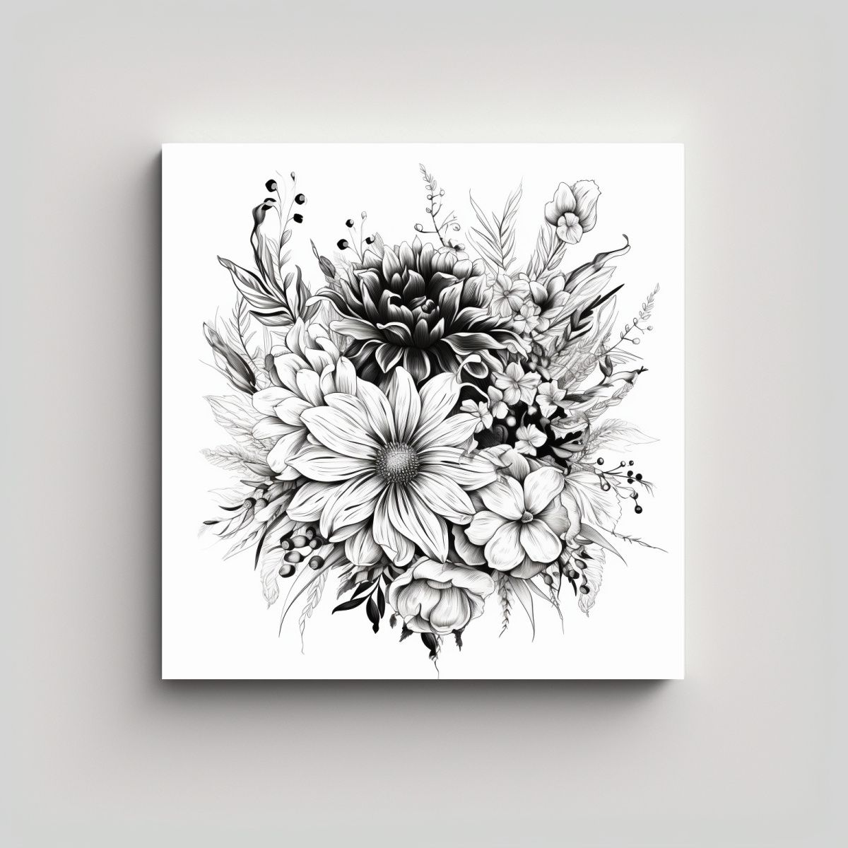 GENERICO - Ilustración Vectorial Floral En Lienzo Estilo 60x60 Cm