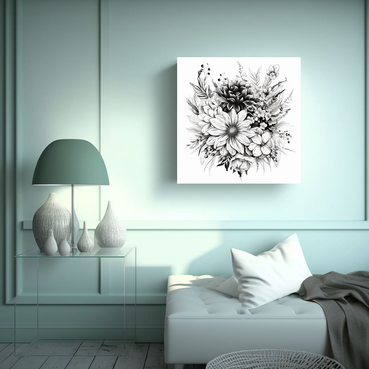 GENERICO - Ilustración Vectorial Floral En Lienzo Estilo 60x60 Cm
