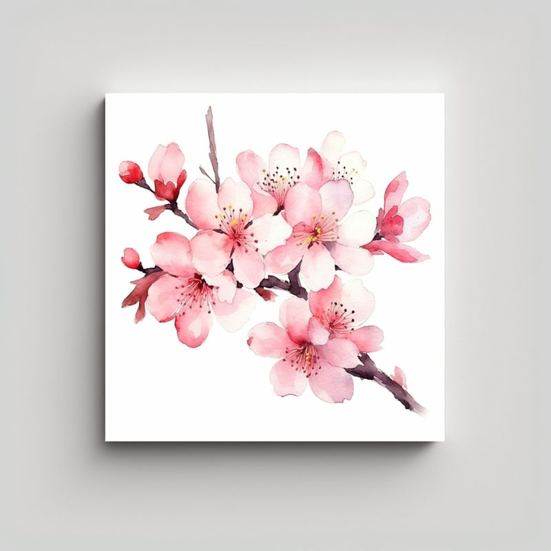 GENERICO - Acuarela De Cerezo Japonés Para Decoración De 30x30 Cm