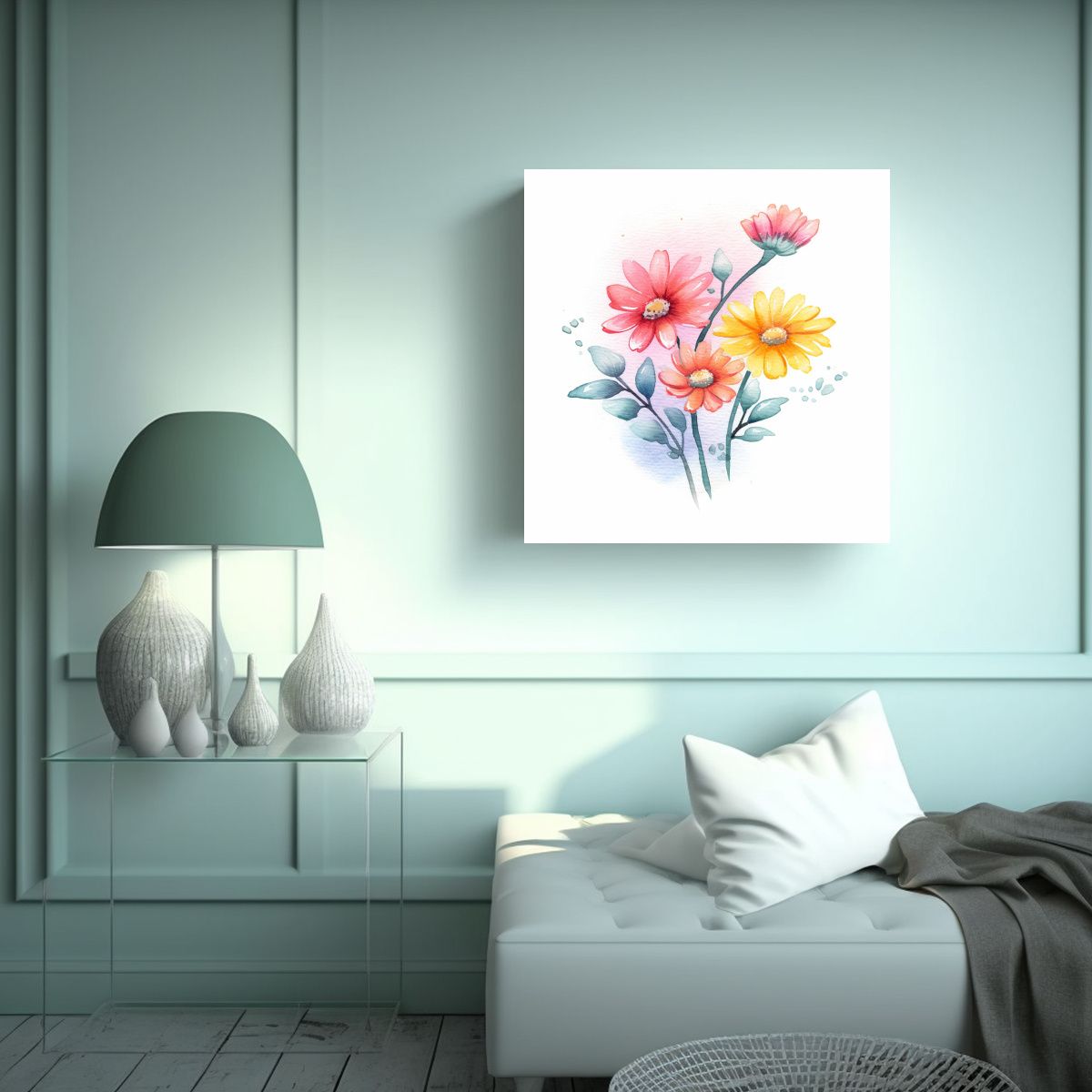 GENERICO - Pintura Acuarela Floral Vintage Armonía 90x90 Cm