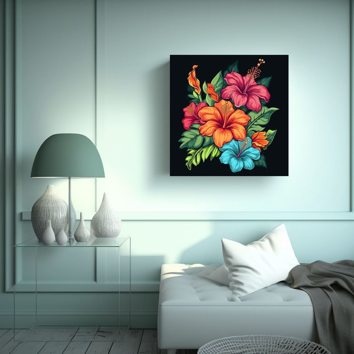 GENERICO - Diseño Artesanal Vintage De Hibiscus Floral En 30x30 Cm
