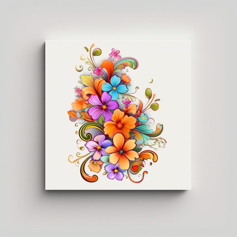 GENERICO - Composición Colorida De Flores En Tela En 70x70 Cm