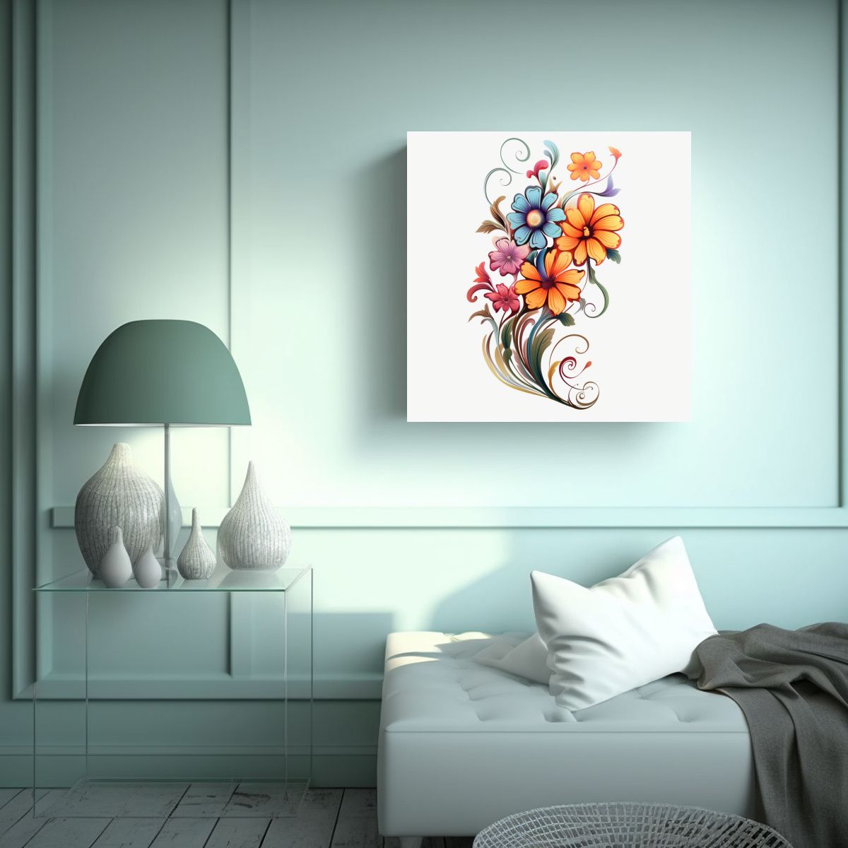 GENERICO - Cuadro De Arte Callejero Con Grupo De Flores 60x60 Cm