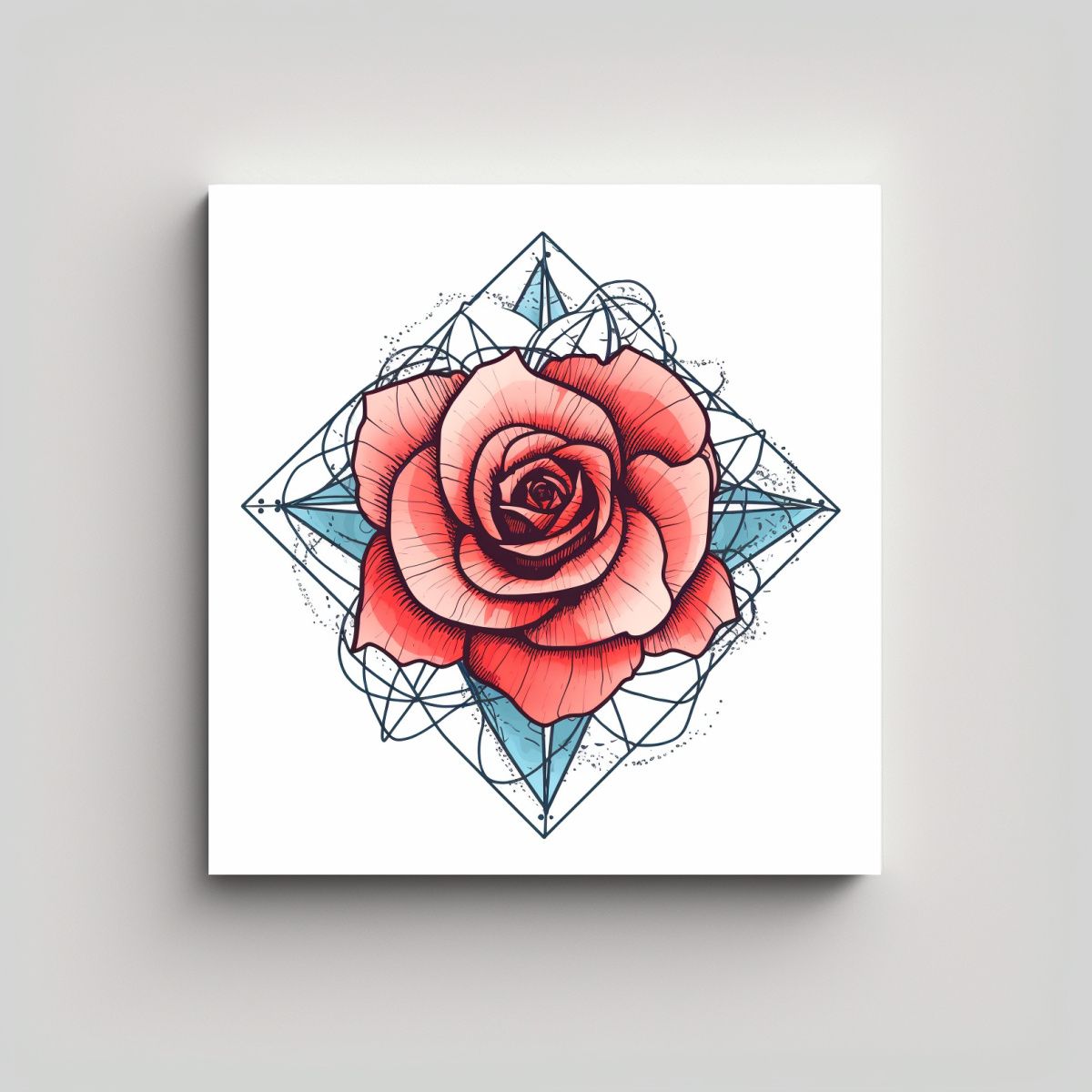 GENERICO - Cuadro De Rosa Geométrica En Finas Líneas Sobre 90x90 Cm