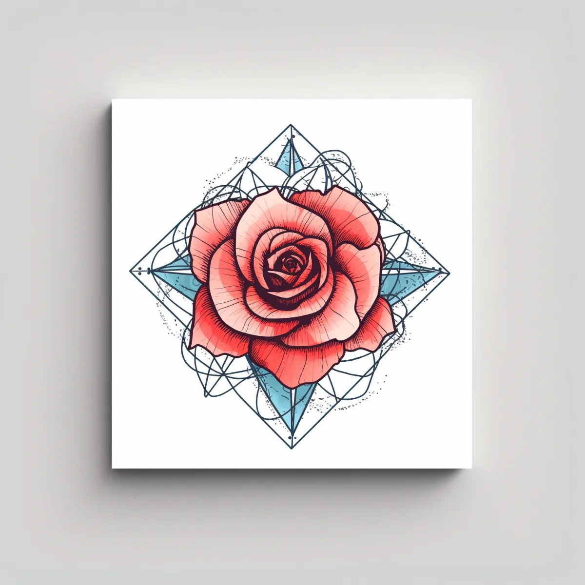 GENERICO - Cuadro De Rosa Geométrica En Finas Líneas Sobre 90x90 Cm