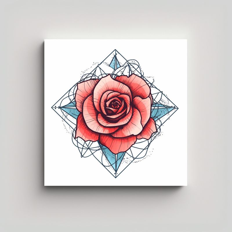 GENERICO - Cuadro De Rosa Geométrica En Finas Líneas Sobre 70x70 Cm