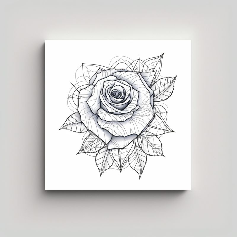 GENERICO - Cuadro Moderno De Rosa Geométrica En Blanco Para 90x90 Cm
