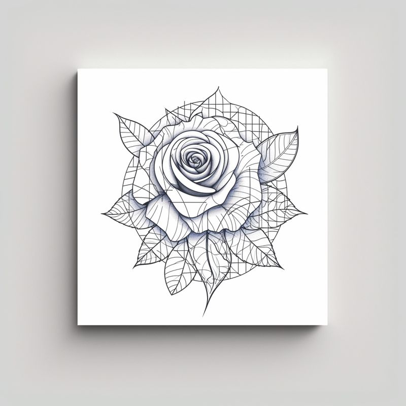 GENERICO - Ilustración De Rosa Geométrica En Naturaleza 70x70 Cm