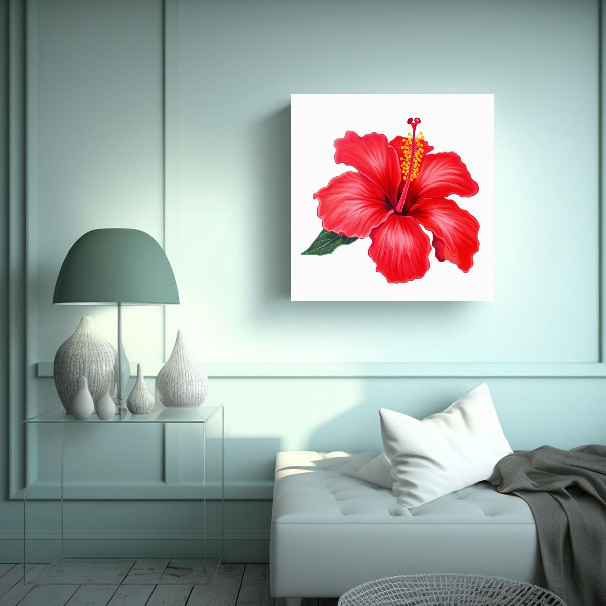 GENERICO - Cuadro Llamativo De Hibisco Rojo Con Fondo 80x80 Cm