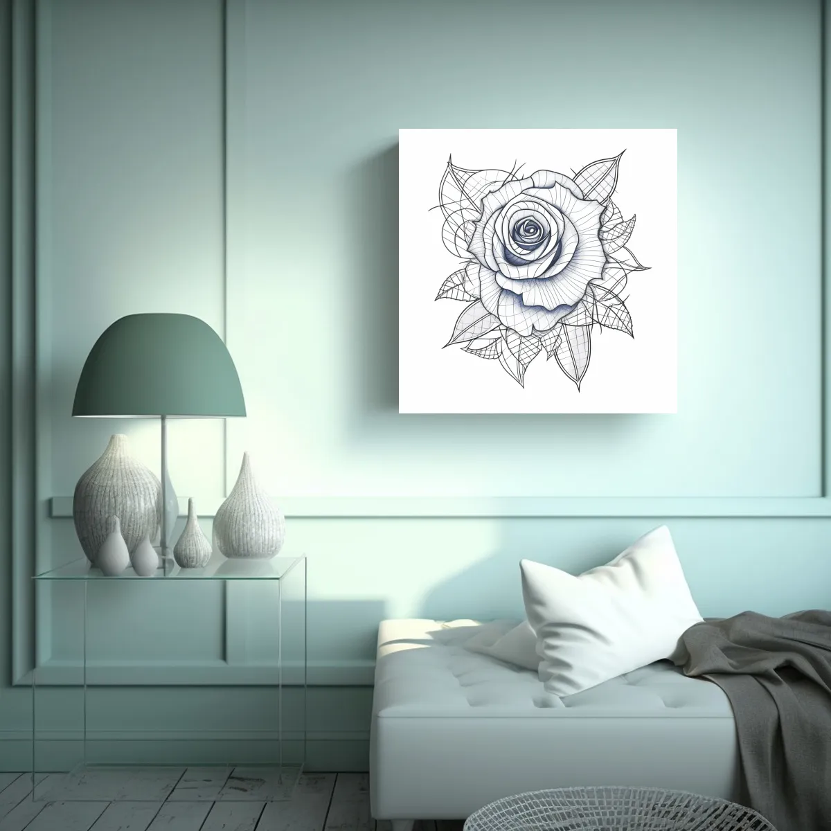 GENERICO - Cuadro Decorativo: Rosa Geométrica En Lienzo De 30x30 Cm