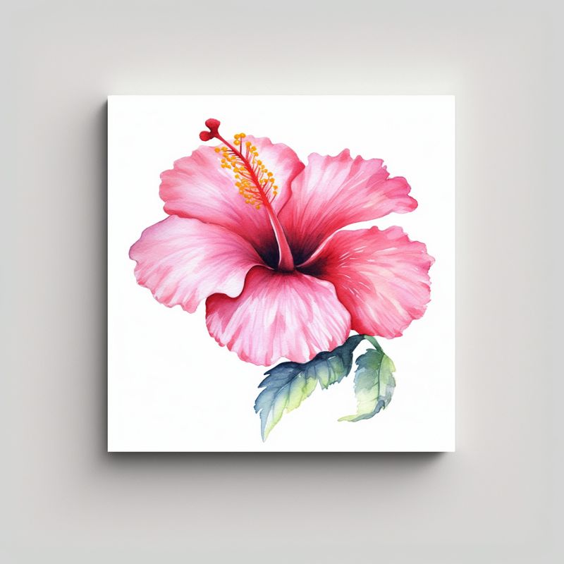 GENERICO - Pintura De Hibisco Rosa Acuarela Vanguardia 80x80 Cm