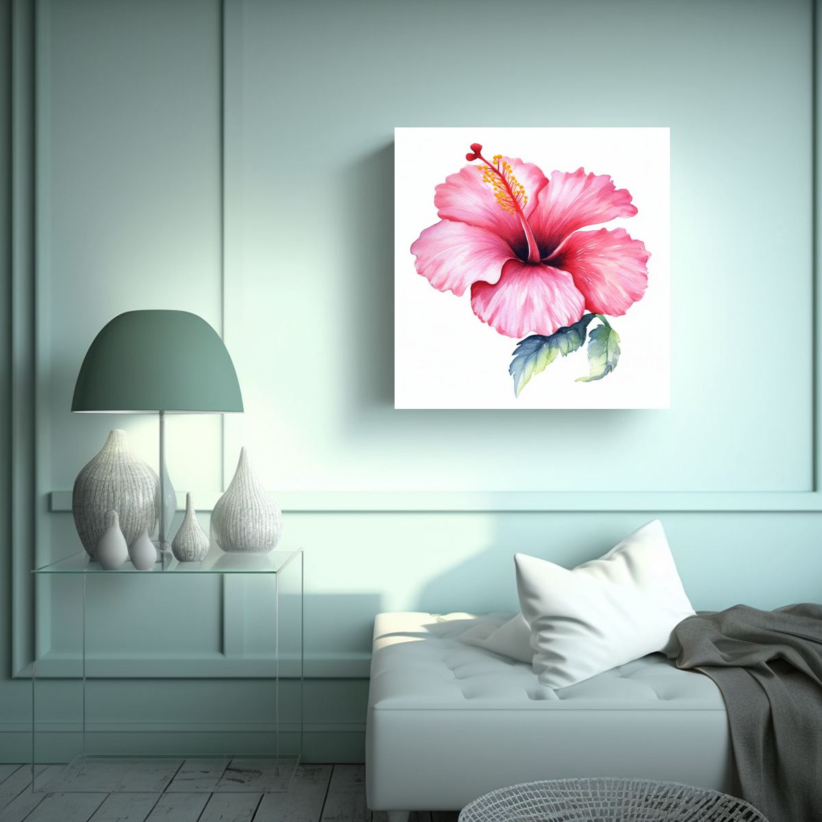 GENERICO - Pintura De Hibisco Rosa Acuarela Vanguardia 50x50 Cm