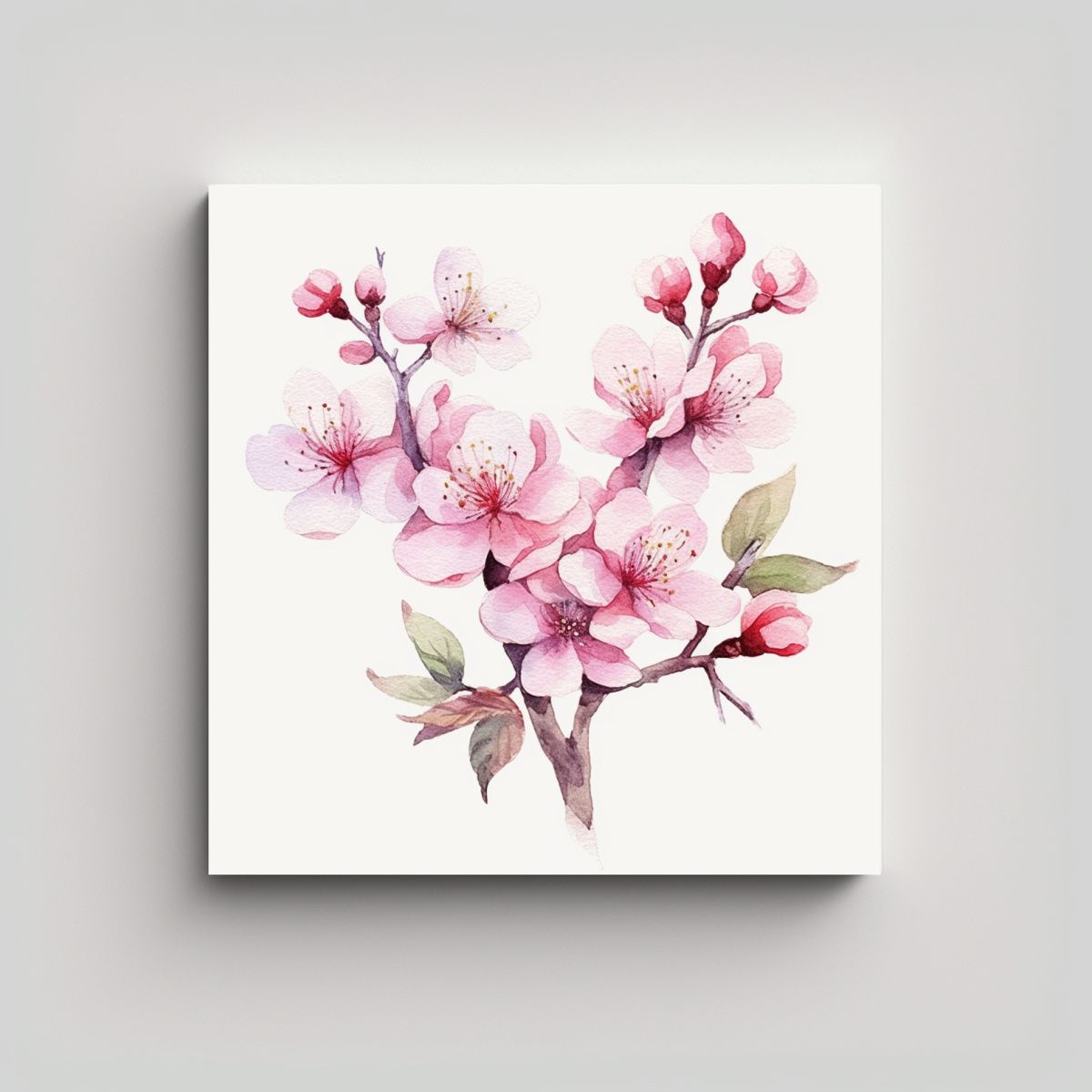 GENERICO - Cuadro Elegante De Cerezos En Flor Con Acuarela 60x60 Cm