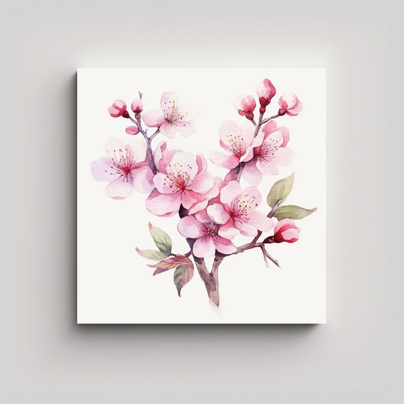 GENERICO - Cuadro Elegante De Cerezos En Flor Con Acuarela 30x30 Cm