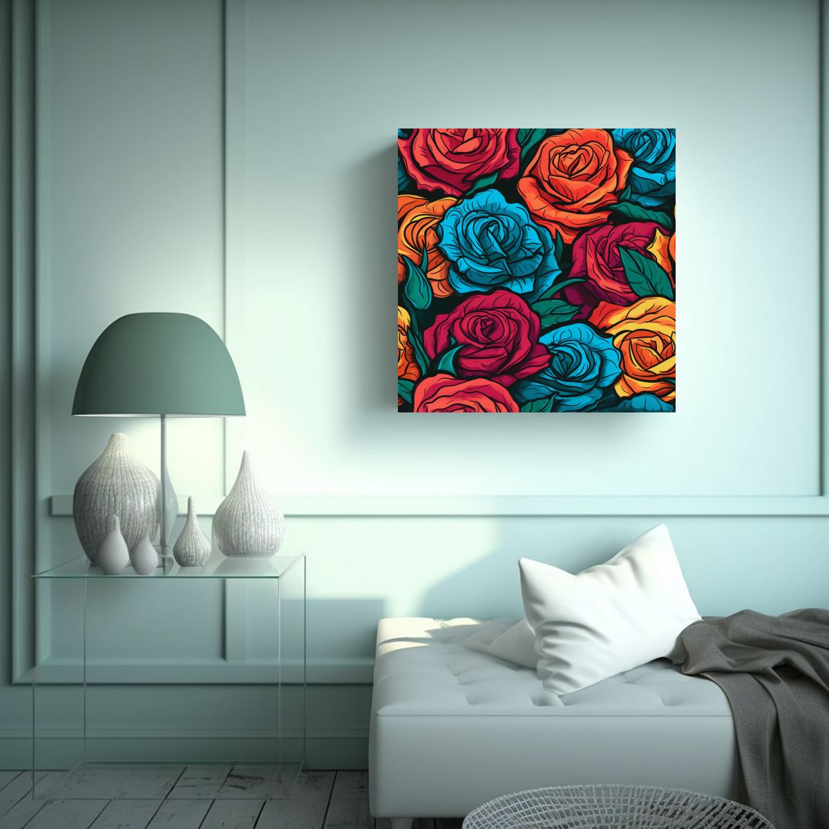 GENERICO - Ilustración Exclusiva De Rosas En Estilo Pop Art 50x50 Cm