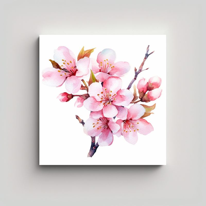 GENERICO - Cuadro Estético De Sakura Acuarela: Hermoso 80x80 Cm