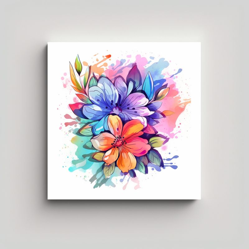 GENERICO - Cuadro Vanguardia Con Flores Acuarela: Equilibrio 90x90 Cm
