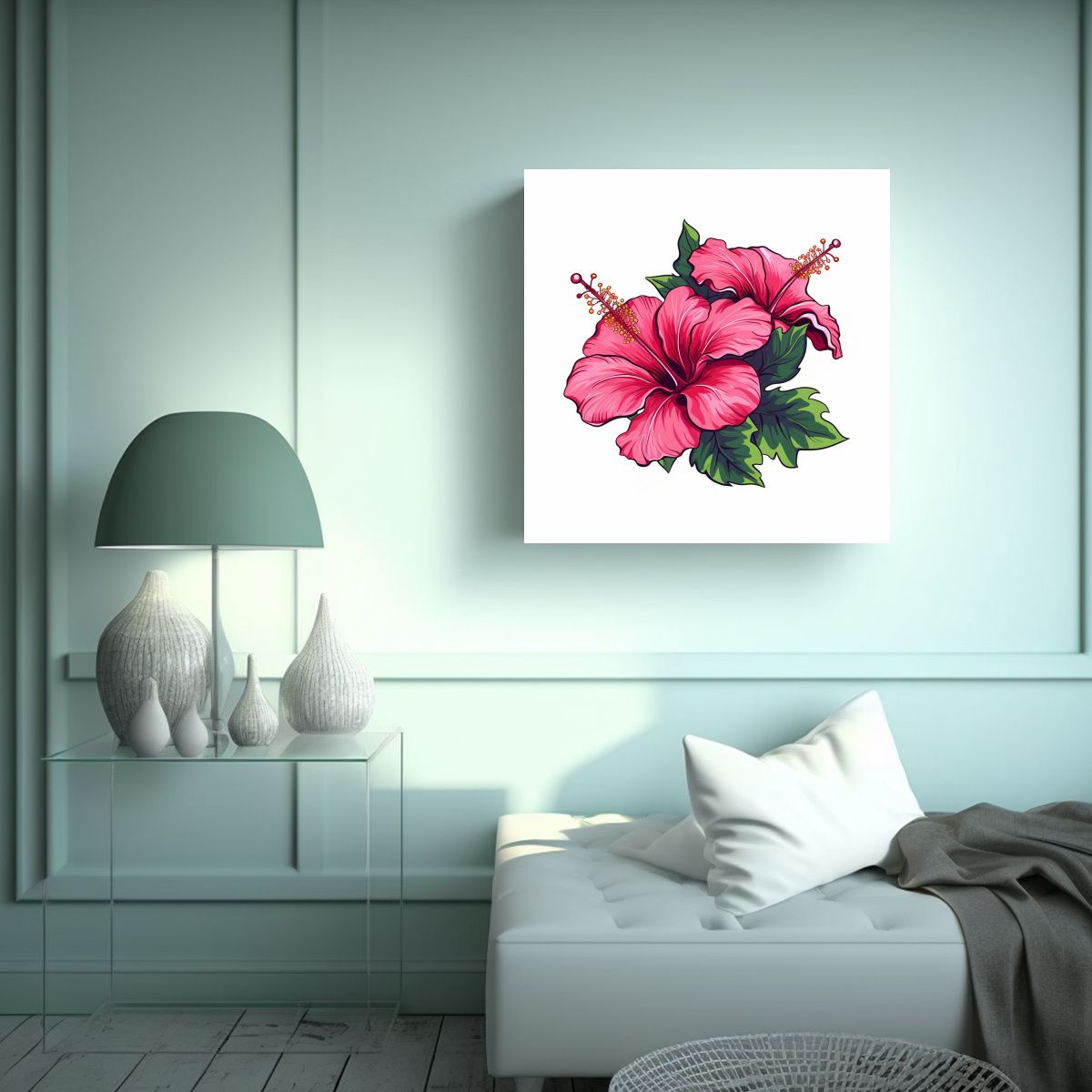 GENERICO - Arte Expresivo En Gama De Colores Con Hibiscus 50x50 Cm