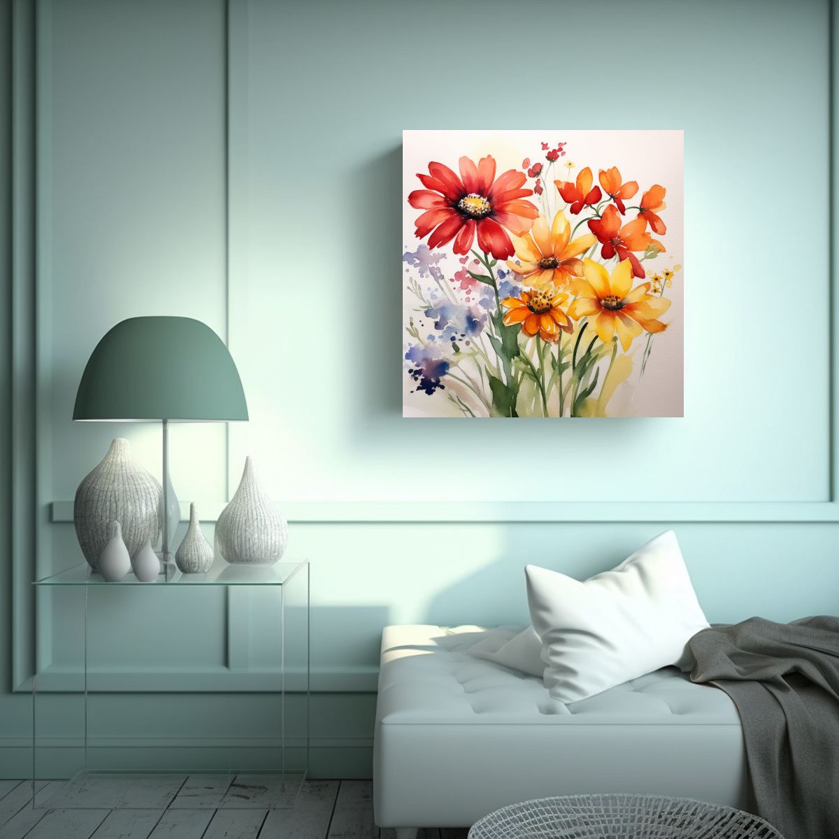 GENERICO - Flores Acuarela De Verano Arte Decorativo Pintura 80x80 Cm
