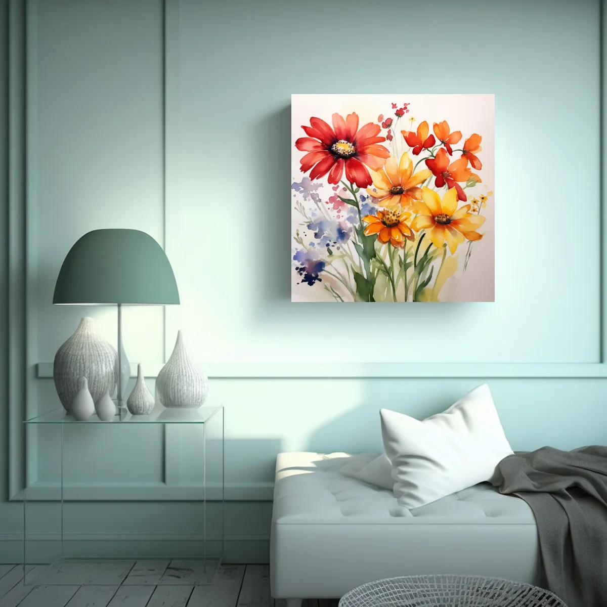 GENERICO - Flores Acuarela De Verano Arte Decorativo Pintura 70x70 Cm
