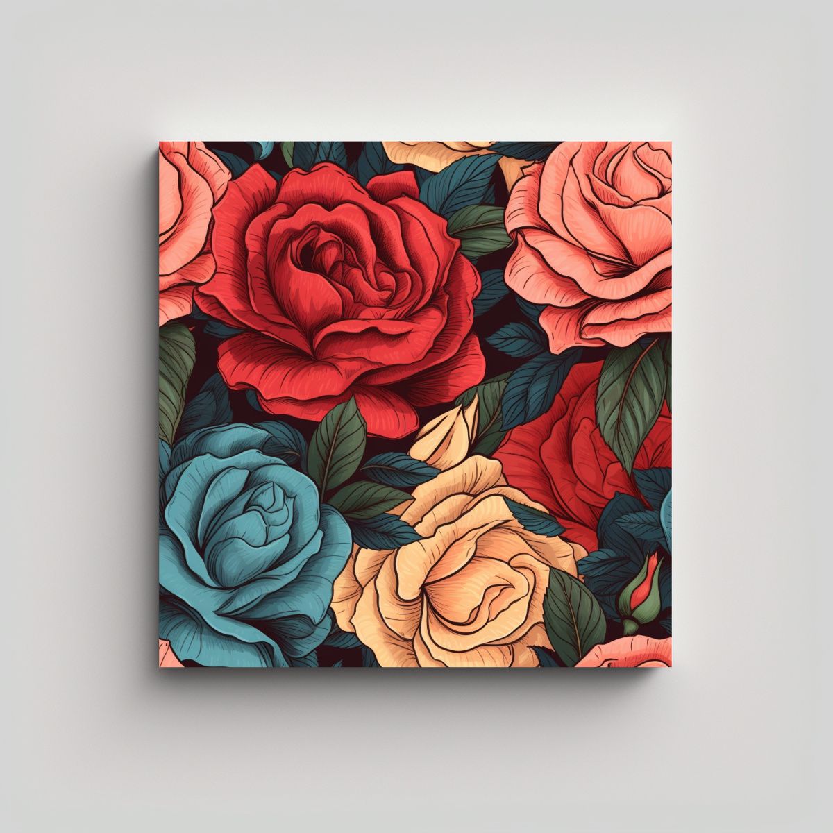 GENERICO - Cuadro Moderno Rectangular Con Rosas En Tela En 80x80 Cm