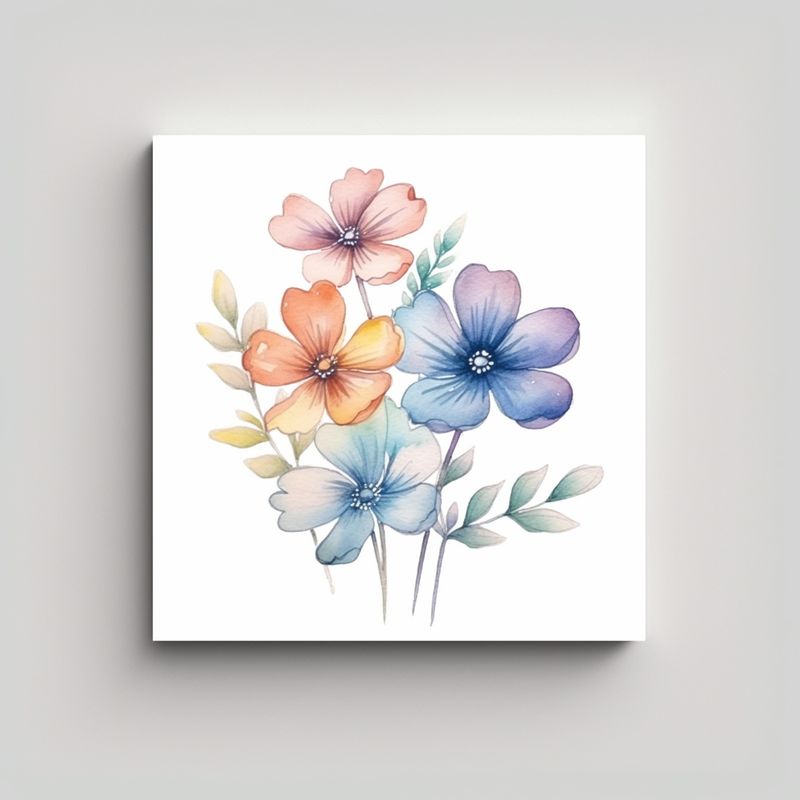 GENERICO - Cuadro Floral De Acuarela Moderna, Colores 70x70 Cm