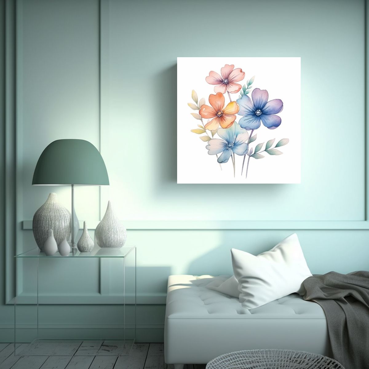 GENERICO - Cuadro Floral De Acuarela Moderna, Colores 50x50 Cm