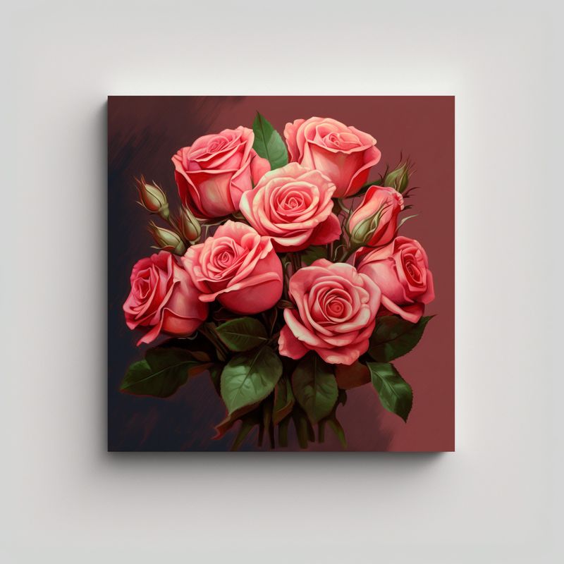 GENERICO - Tela Bastidor Simetría Rosa Bouquet Arte 70x70 Cm